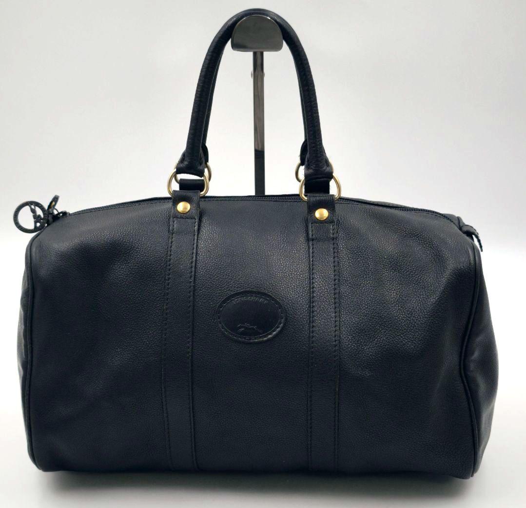 【美品 高級◎】ロンシャン ミニボストン オールレザー ロゴ型押し 黒