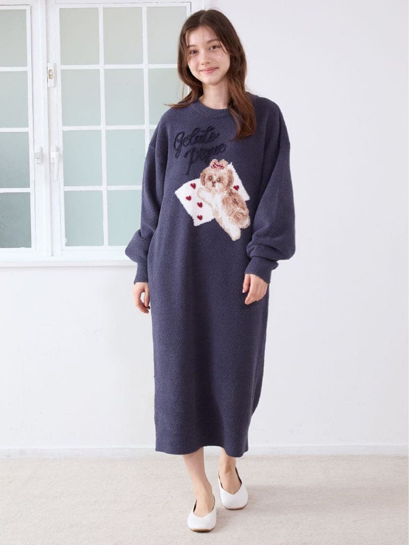 新品未開封＊シーズー ジャガード ワンピース ネイビー