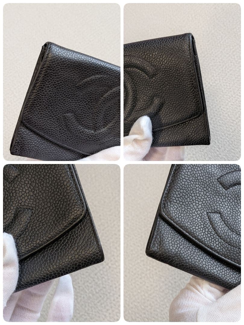 シャネル　デカココ　ミニ財布　黒　キャビアスキン　チェーンウォレット　小銭入れ