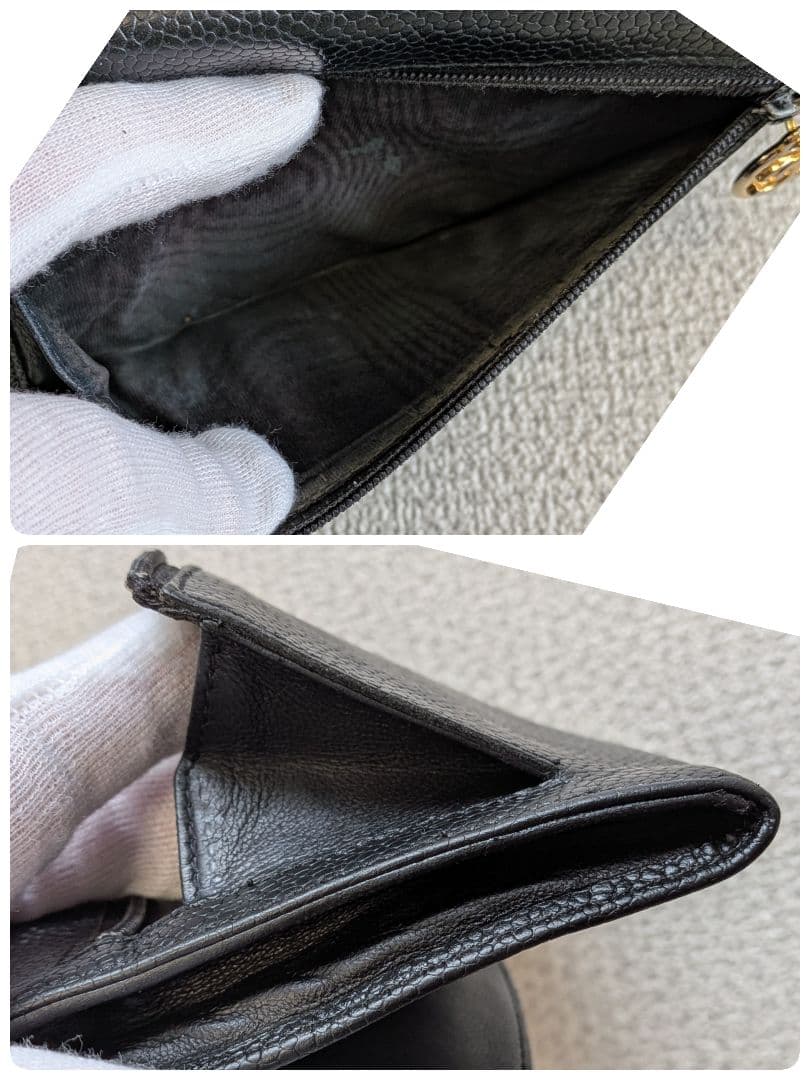 シャネル　デカココ　ミニ財布　黒　キャビアスキン　チェーンウォレット　小銭入れ