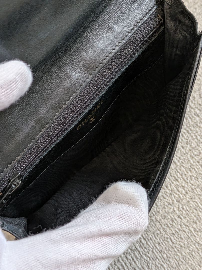 シャネル　デカココ　ミニ財布　黒　キャビアスキン　チェーンウォレット　小銭入れ