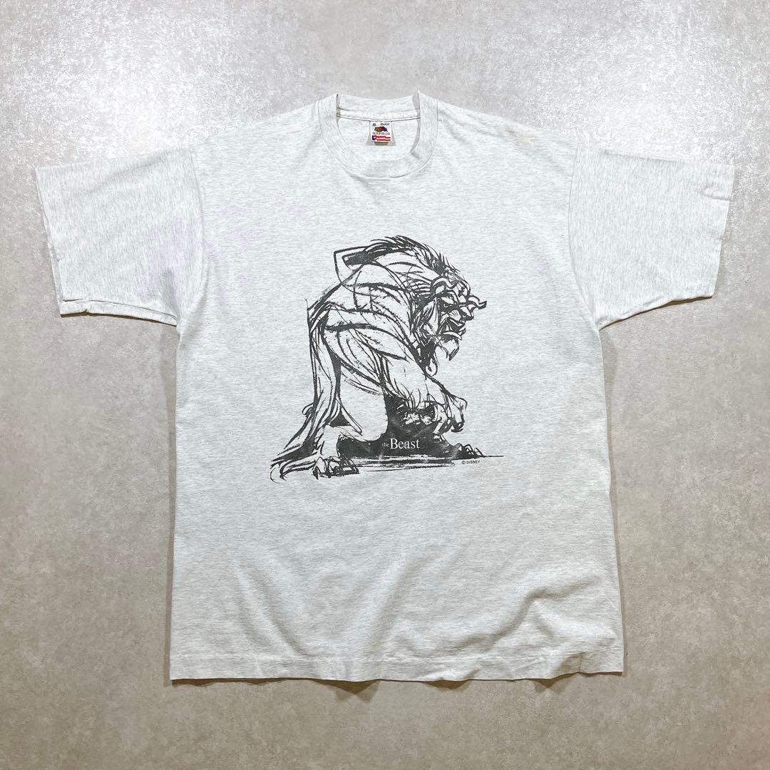 90s USA製 Disney 美女と野獣 手書きイラスト Tシャツ XL