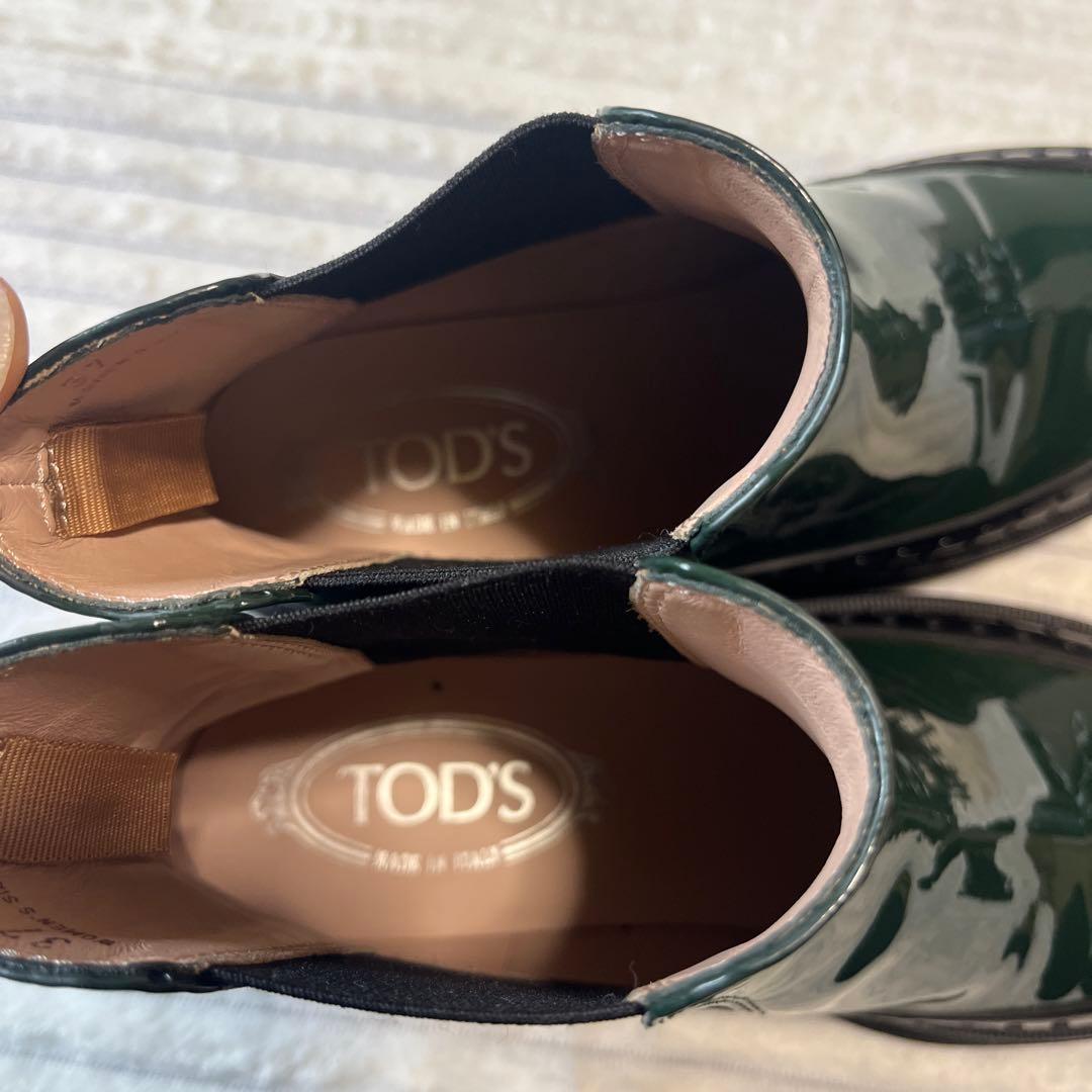 s*y様 TOD’S サイドゴアブーツ レディース 37 エナメル グリーン イ
