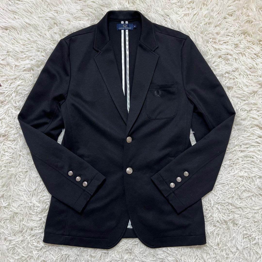 【美品】FRED PERRY テーラードジャケット　銀ボタン　伸縮　ブラック　L