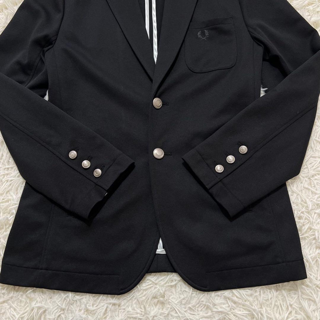 【美品】FRED PERRY テーラードジャケット　銀ボタン　伸縮　ブラック　L