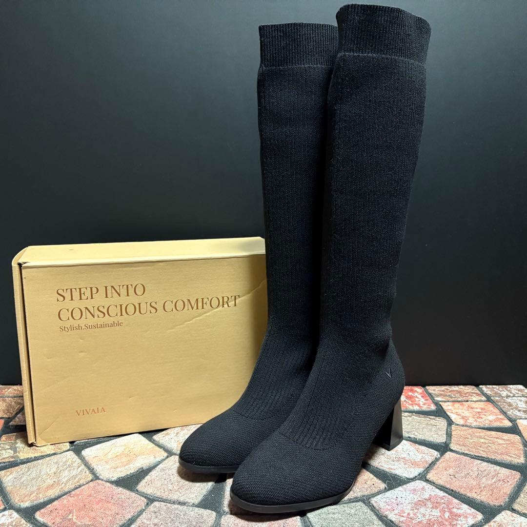 【極美品】VIVAIA ニット ロングブーツ　23cm ソックス　ストレッチ　黒
