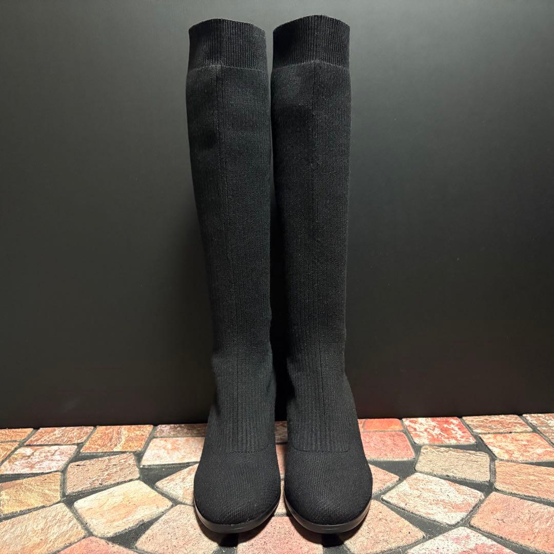 【極美品】VIVAIA ニット ロングブーツ　23cm ソックス　ストレッチ　黒