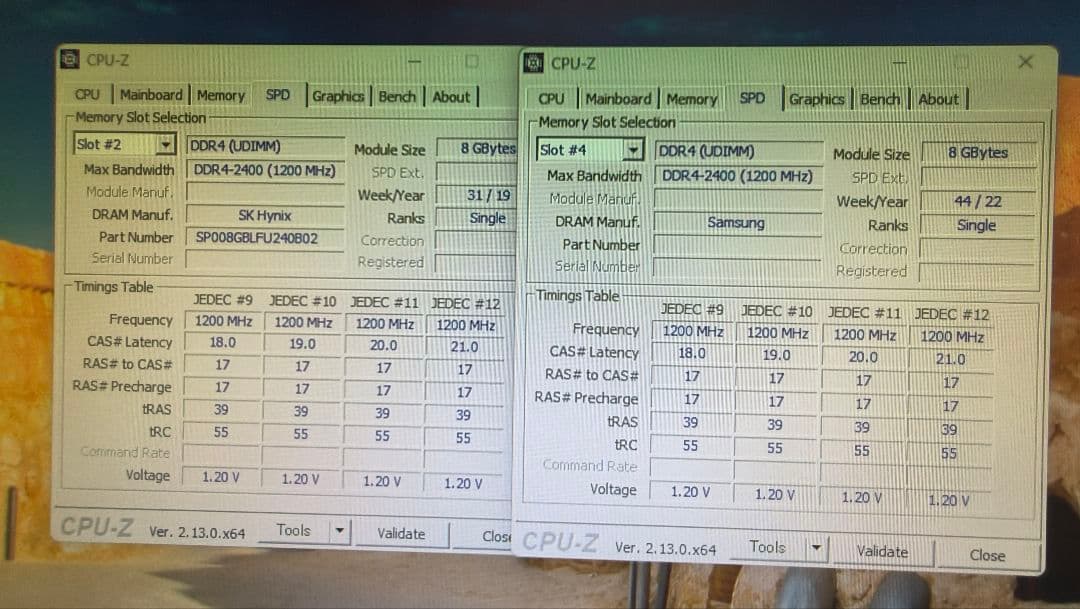 DDR4 8GBx2枚 16GB pc4-2400 動作確認済み ⑤