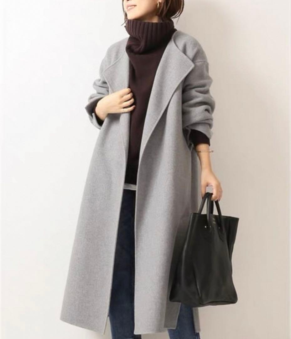 Spick&Span　ビーバーフォールドラペルコート　グレー38