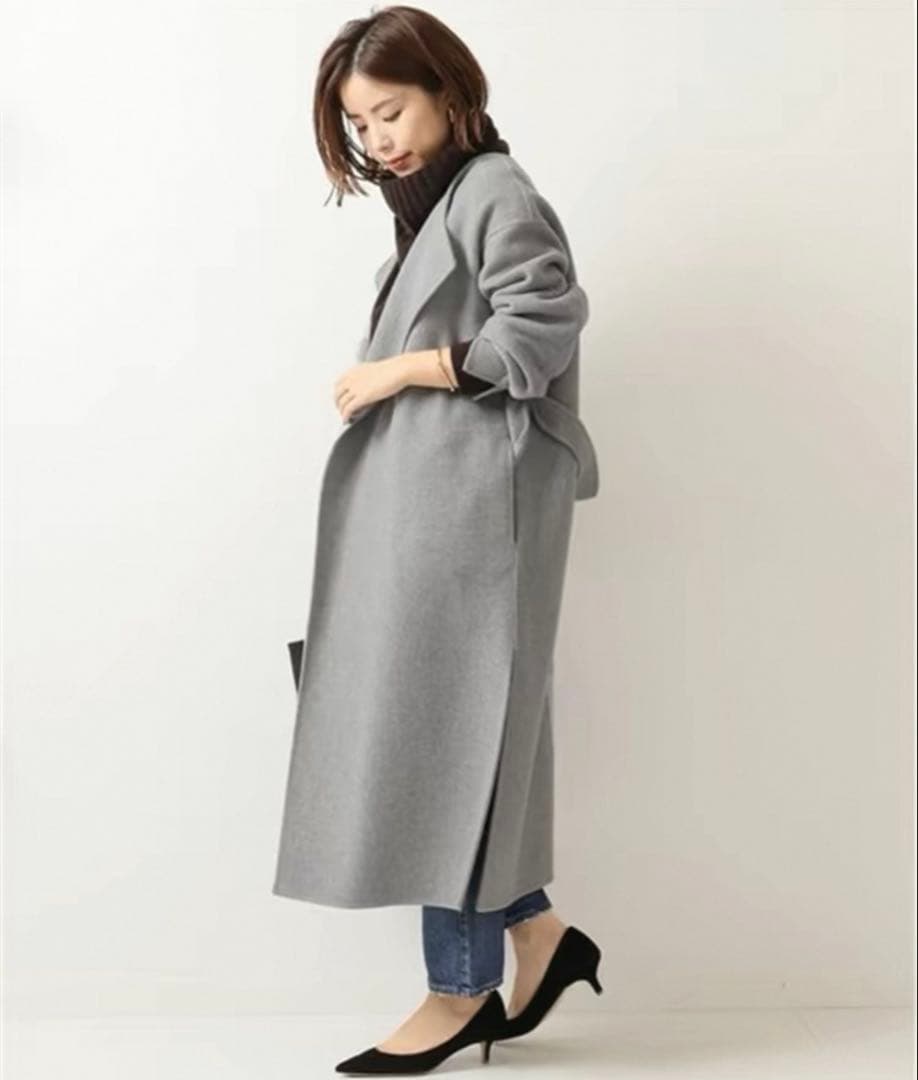 Spick&Span　ビーバーフォールドラペルコート　グレー38