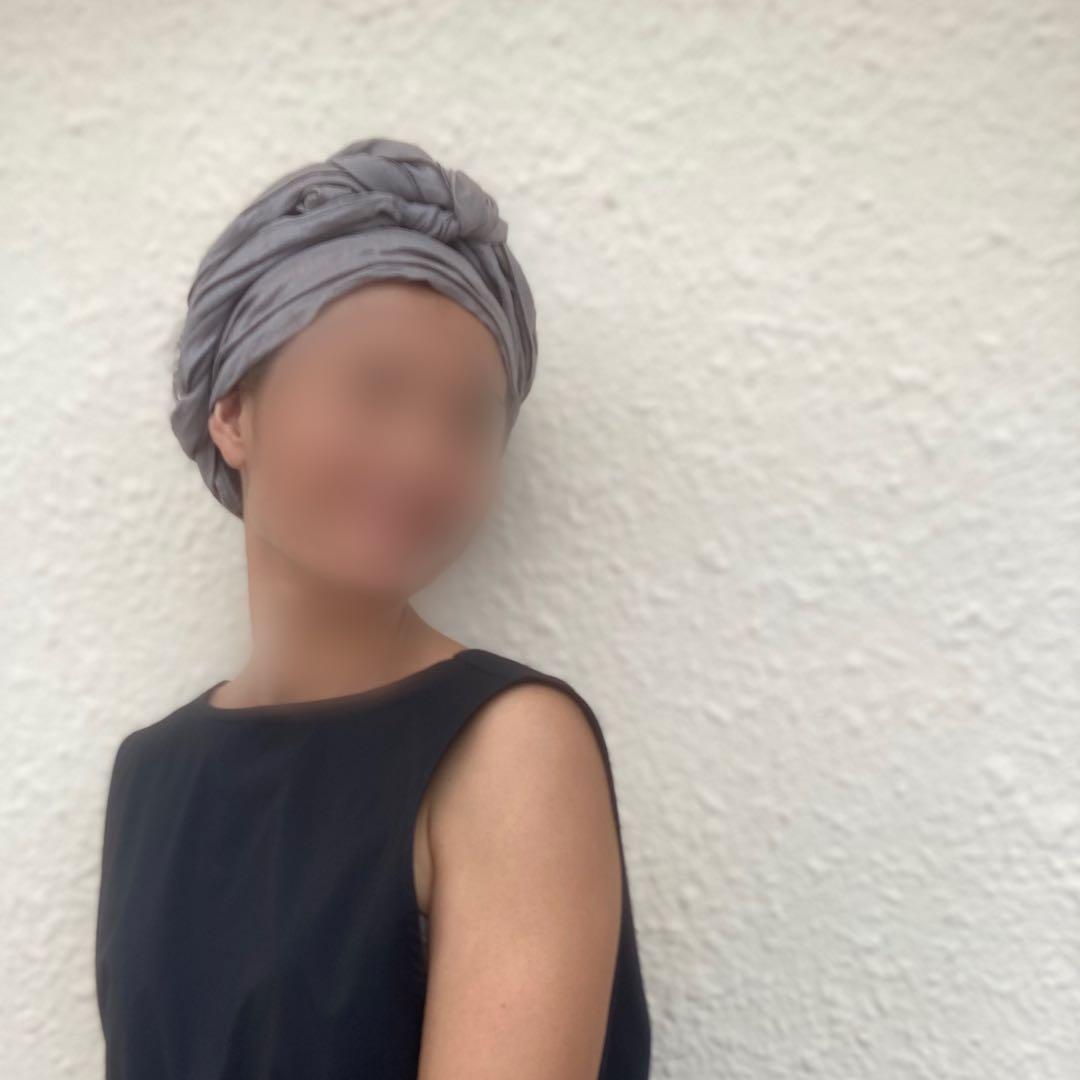 アレンジ　ロングリボン　ターバン　ヘアターバン　リネン　グレー