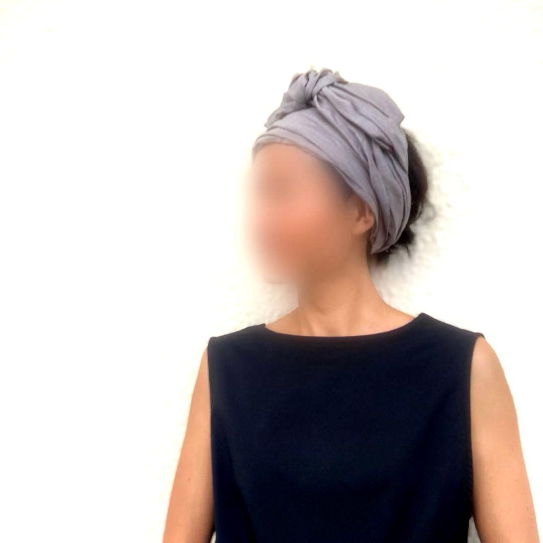 アレンジ　ロングリボン　ターバン　ヘアターバン　リネン　グレー