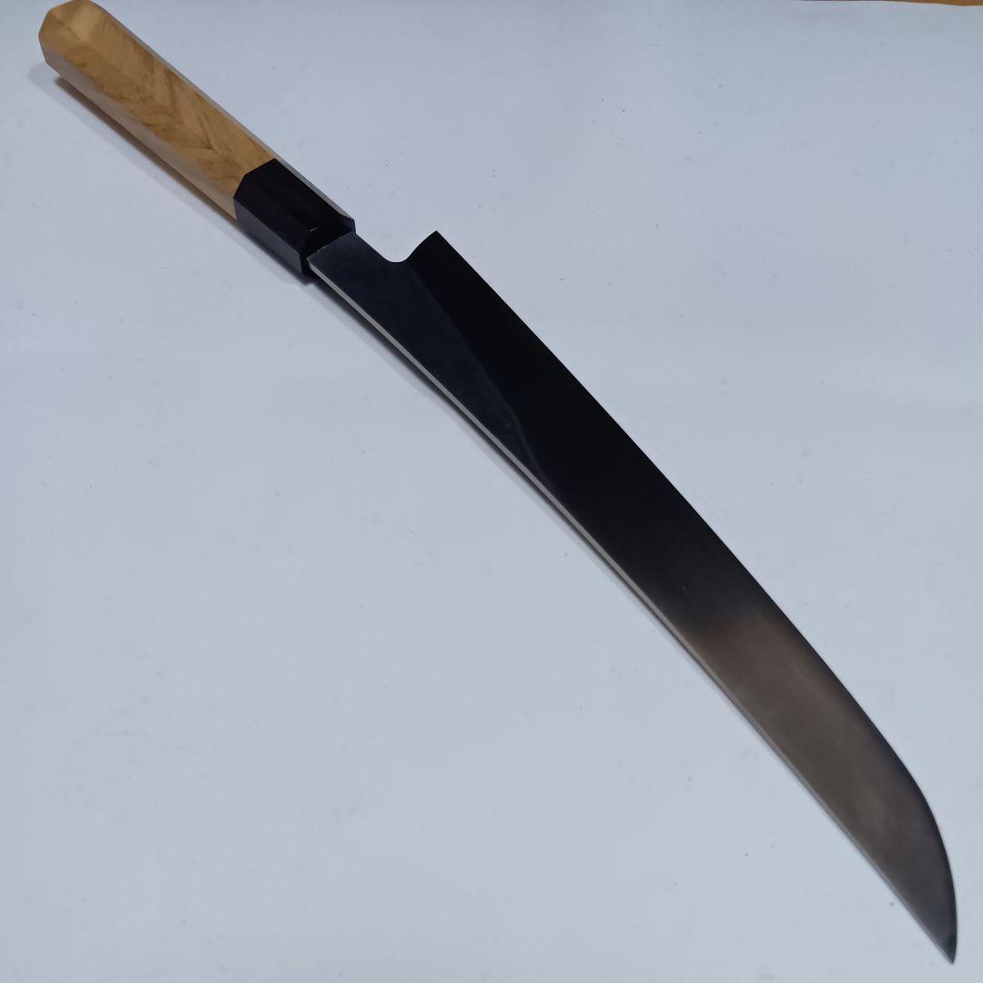 440C 高炭素鋼ステンレス 先丸 反り筋引 27cm 包丁黒檀オリーブ八角柄