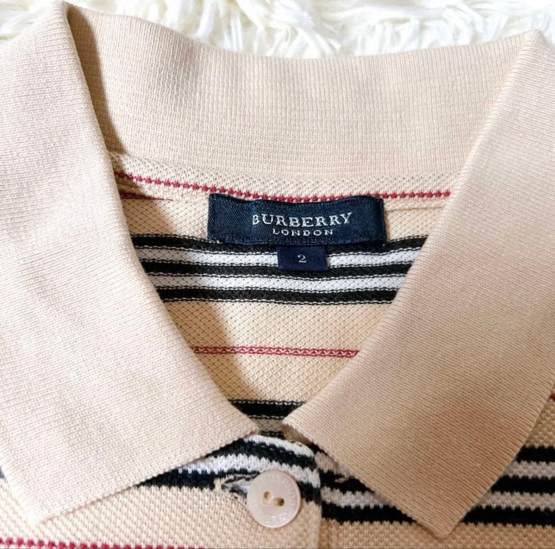 【極美品】バーバリーロンドン ポロシャツ レディース ロゴ刺繍 ボーダー M
