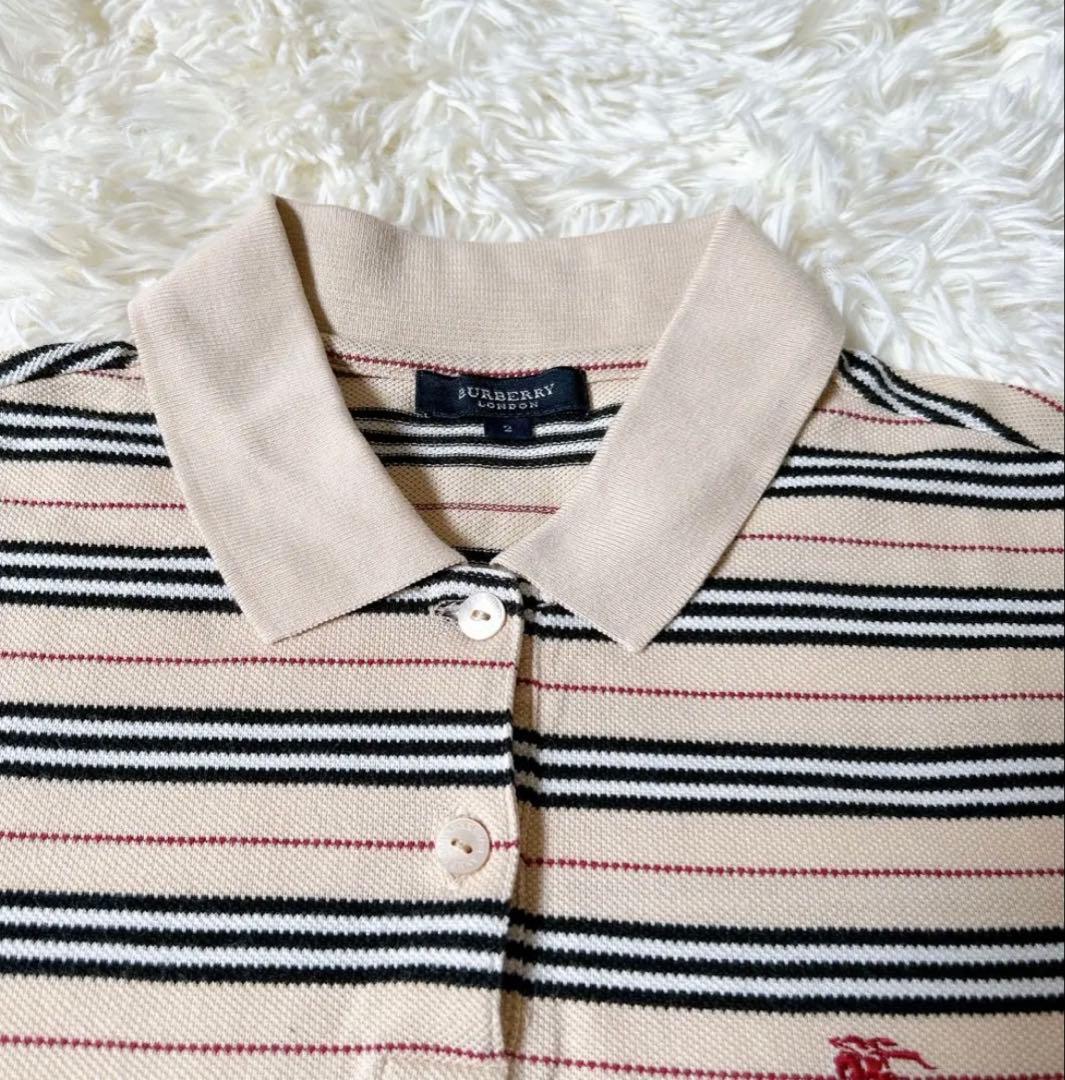 【極美品】バーバリーロンドン ポロシャツ レディース ロゴ刺繍 ボーダー M