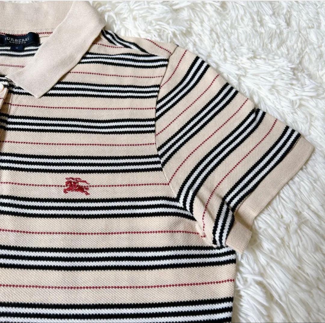 【極美品】バーバリーロンドン ポロシャツ レディース ロゴ刺繍 ボーダー M