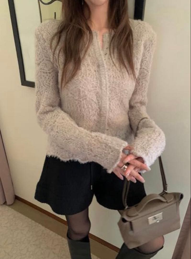 トップス poster Trimming Knit Cardigan Fil. Leday