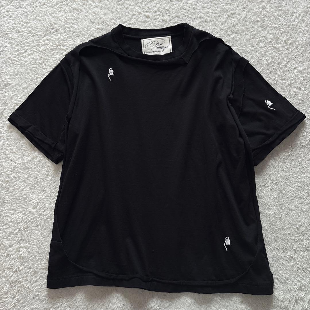 Pillings ピリングス　23ss 刺繍入りTシャツ　カットオフ　黒