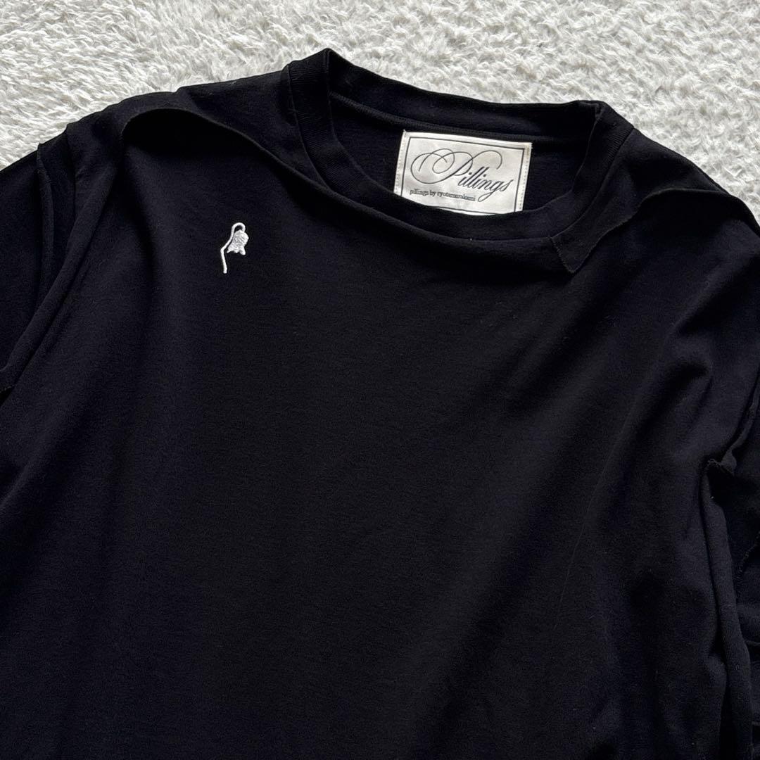 Pillings ピリングス　23ss 刺繍入りTシャツ　カットオフ　黒