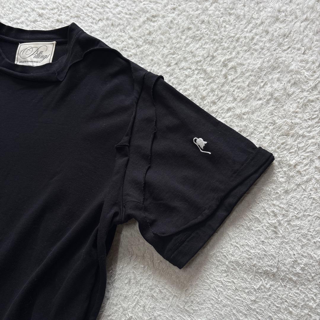Pillings ピリングス　23ss 刺繍入りTシャツ　カットオフ　黒
