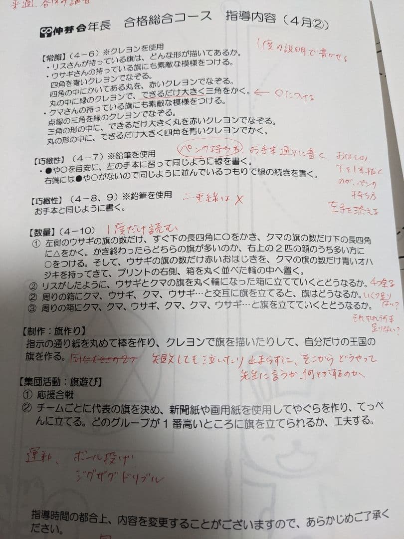 小学校受験　伸芽会　年長合格総合コース 指導内容 9セット