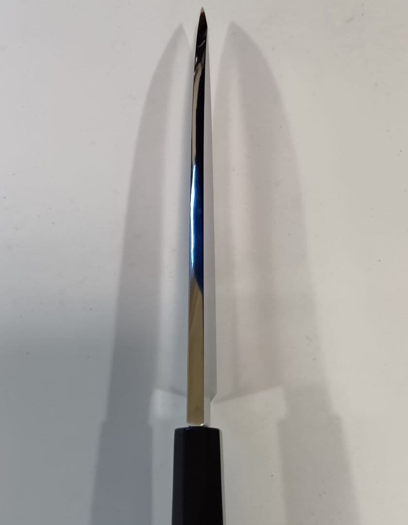 ステン本焼V金10号 出刃包丁18cm 右片刃 鏡面 黒水牛黒檀八角柄