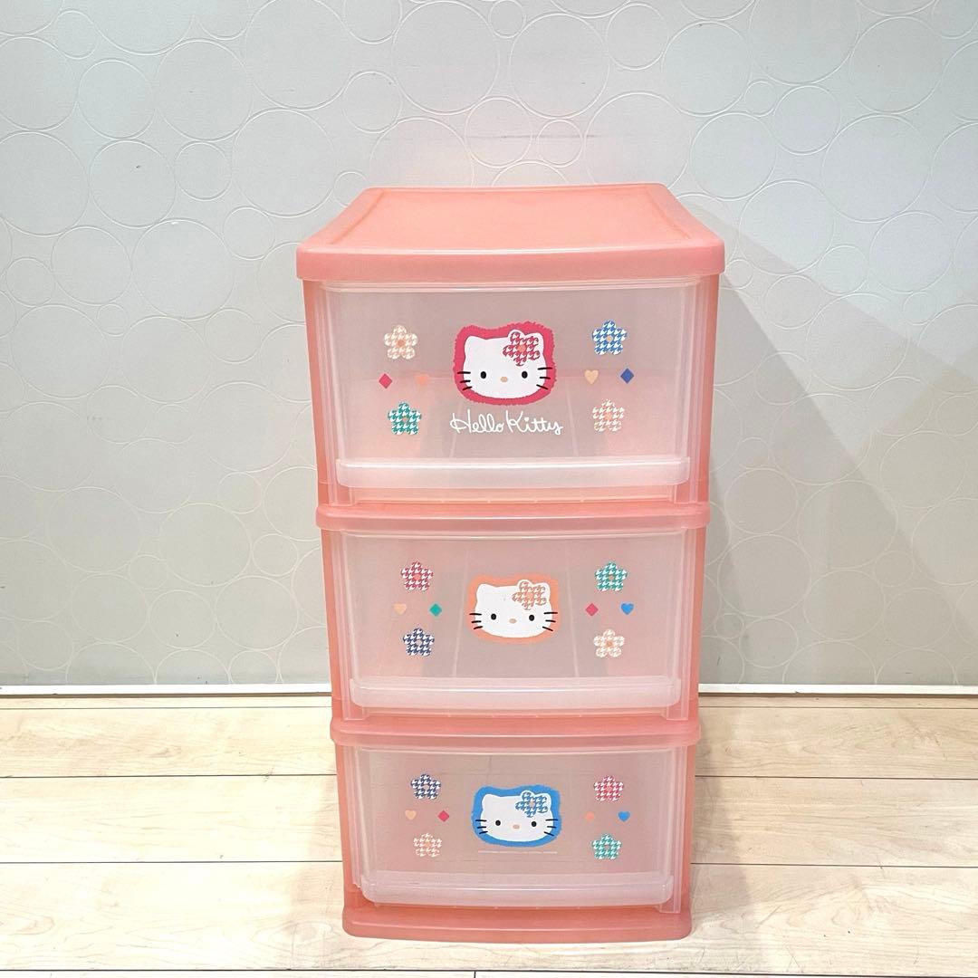 【美品】サンリオ ハローキティ 3段チェスト 収納ボックス ピンク レトロ