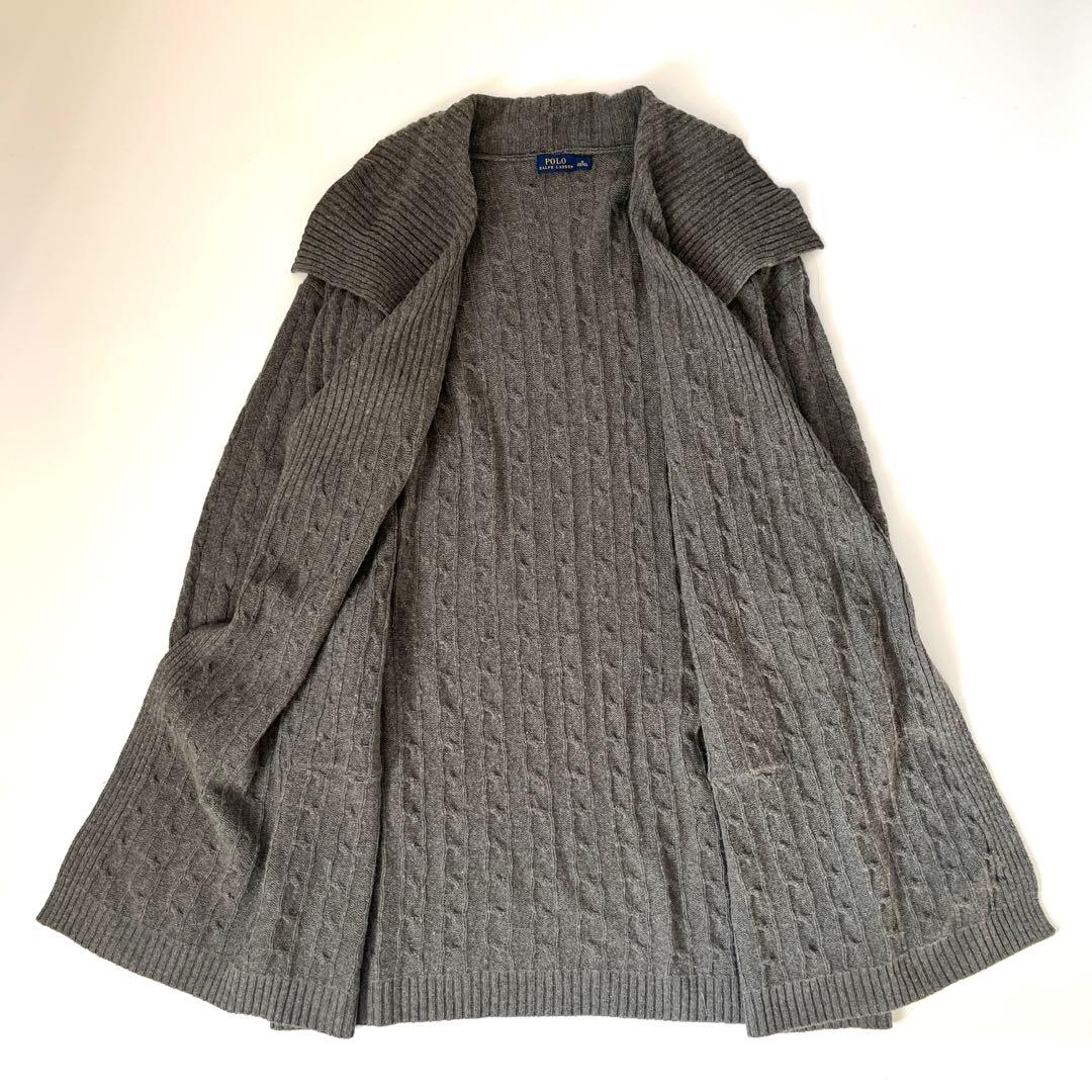 ポロラルフローレン ケーブル編み ショールカラー カシミヤ混 ロングカーディガン