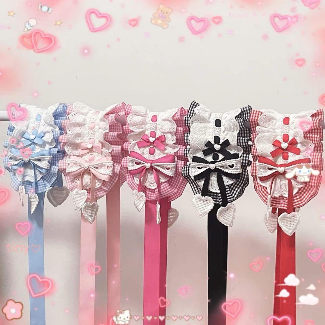 ♡ Candyチェック柄 フリルレースリボンヘッドドレス red ♡