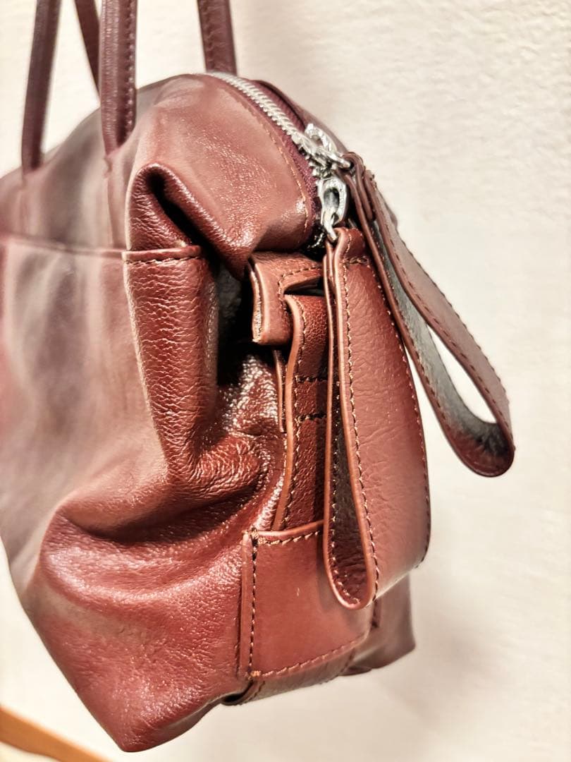 ear PAPILLONNER 本革ロングハンドルボストンバッグ ボルドー