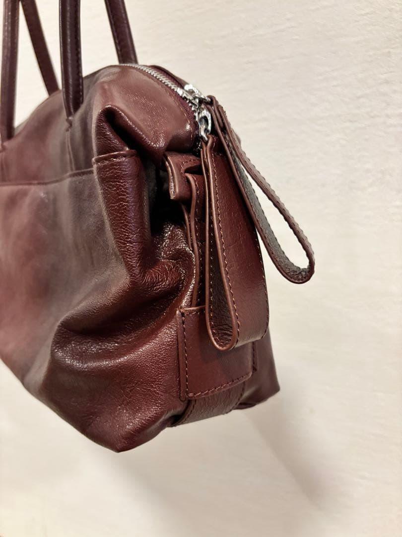 ear PAPILLONNER 本革ロングハンドルボストンバッグ ボルドー