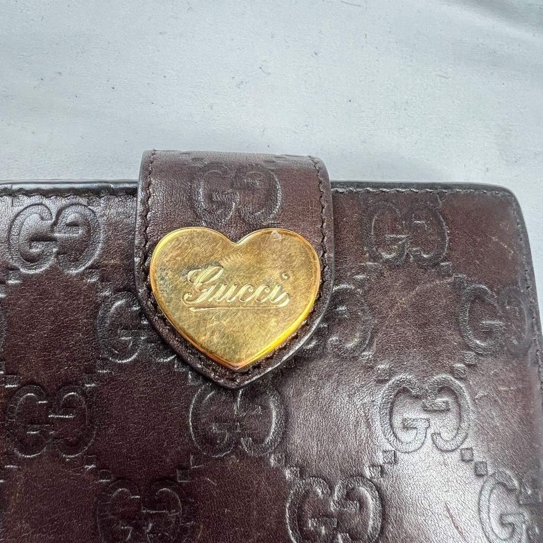 GUCCI グッチシマ　コンパクトウォレット　ハート　ブラウン　レザー