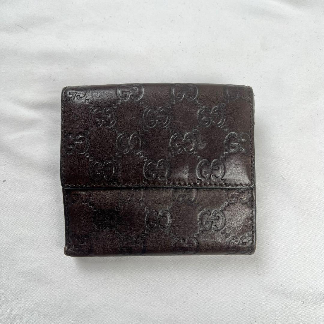 GUCCI グッチシマ　コンパクトウォレット　ハート　ブラウン　レザー