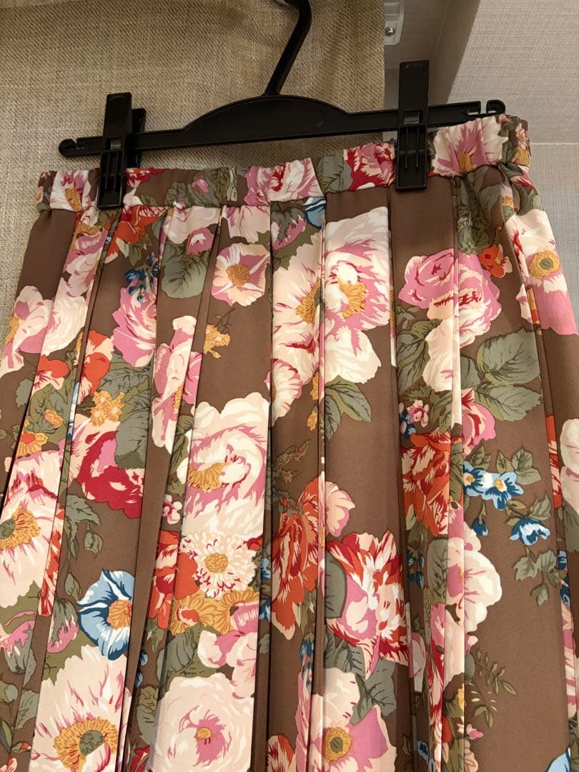 美品インゲホルグ⭐️花柄プリーツスカート ブラウン系