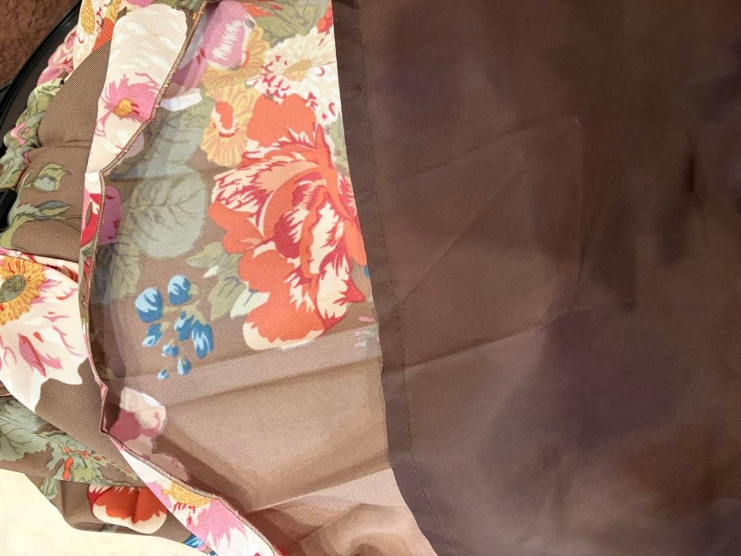 美品インゲホルグ⭐️花柄プリーツスカート ブラウン系