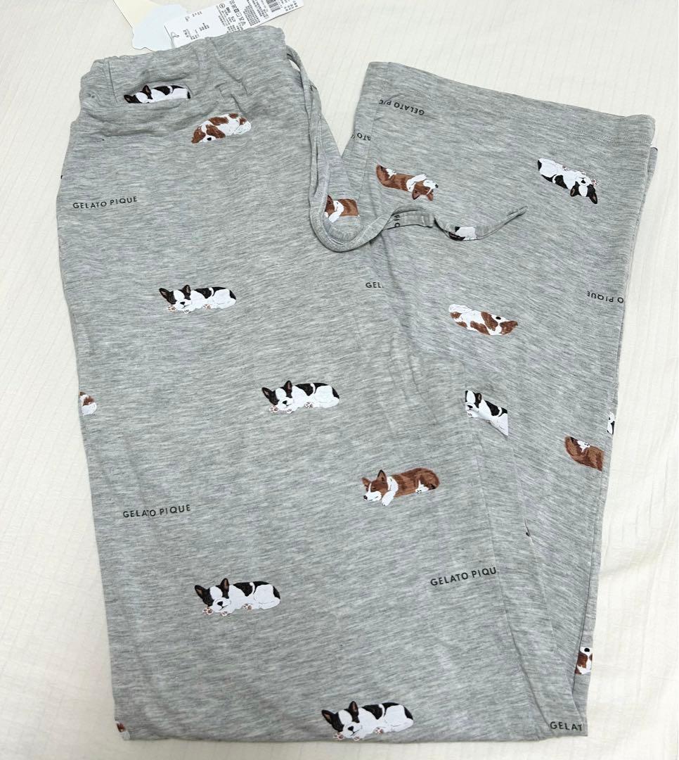 新品ジェラートピケ SLEEPING DOGワンポイントロンT &ロングパンツ