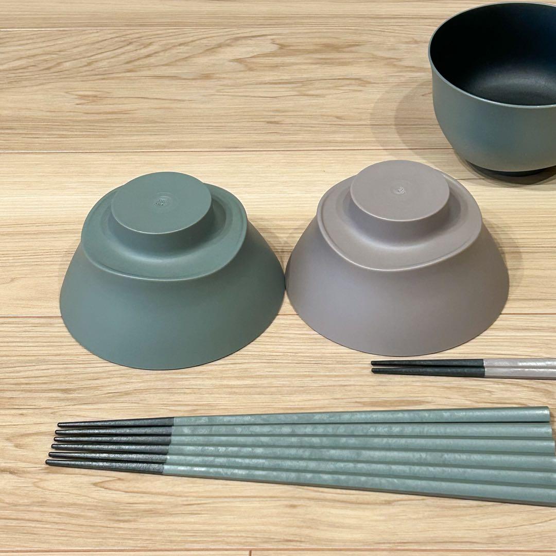 ARAS お茶碗・汁椀 2セット ピンクグレー グリーングレー 箸4セット付き
