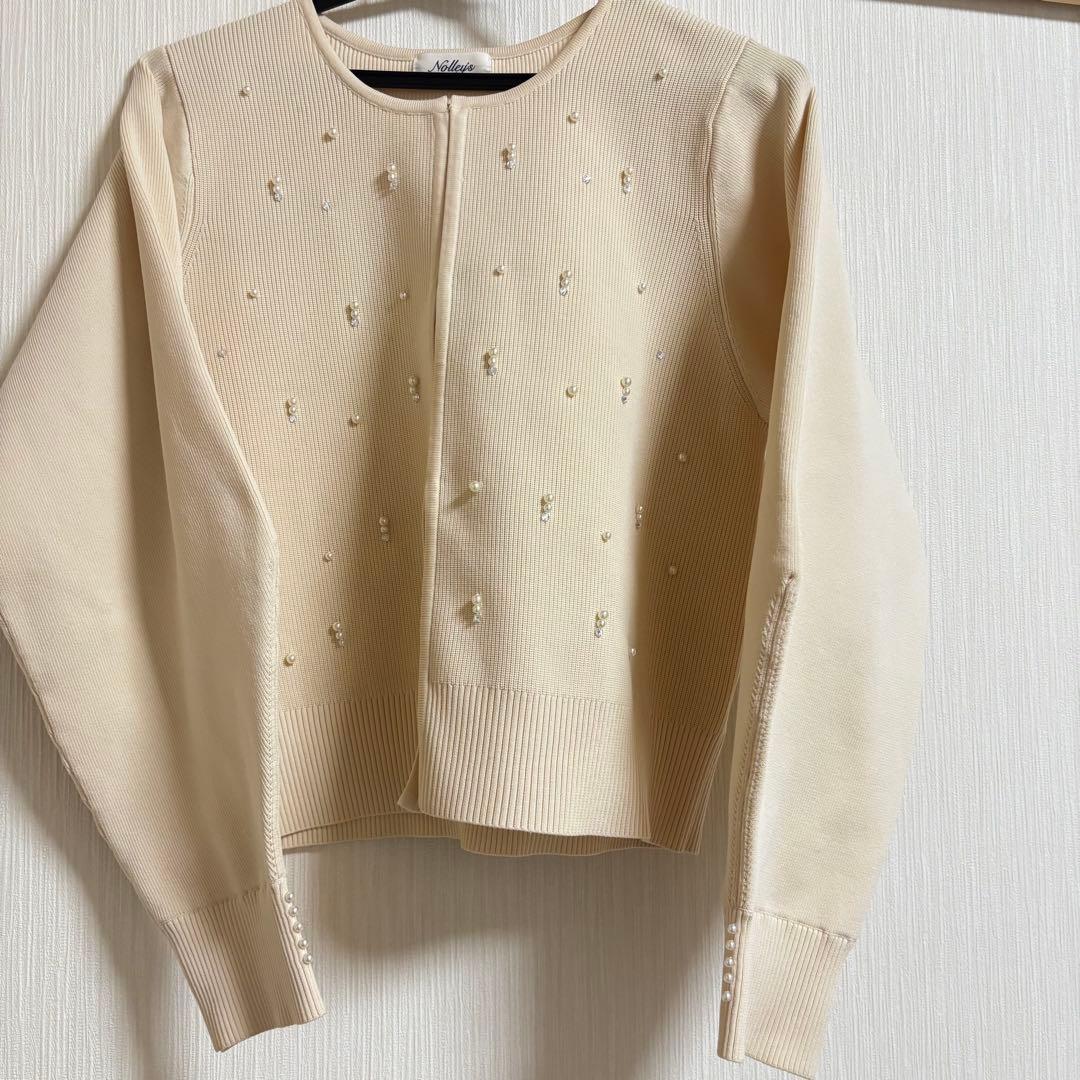 NOLLEY’S パールビジュー片畦カーディガン アイボリー 38