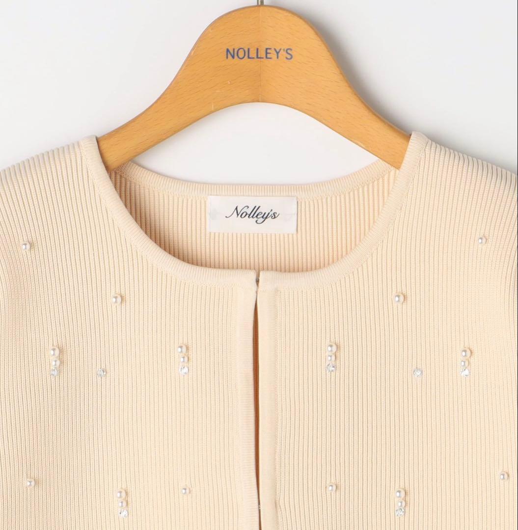 NOLLEY’S パールビジュー片畦カーディガン アイボリー 38