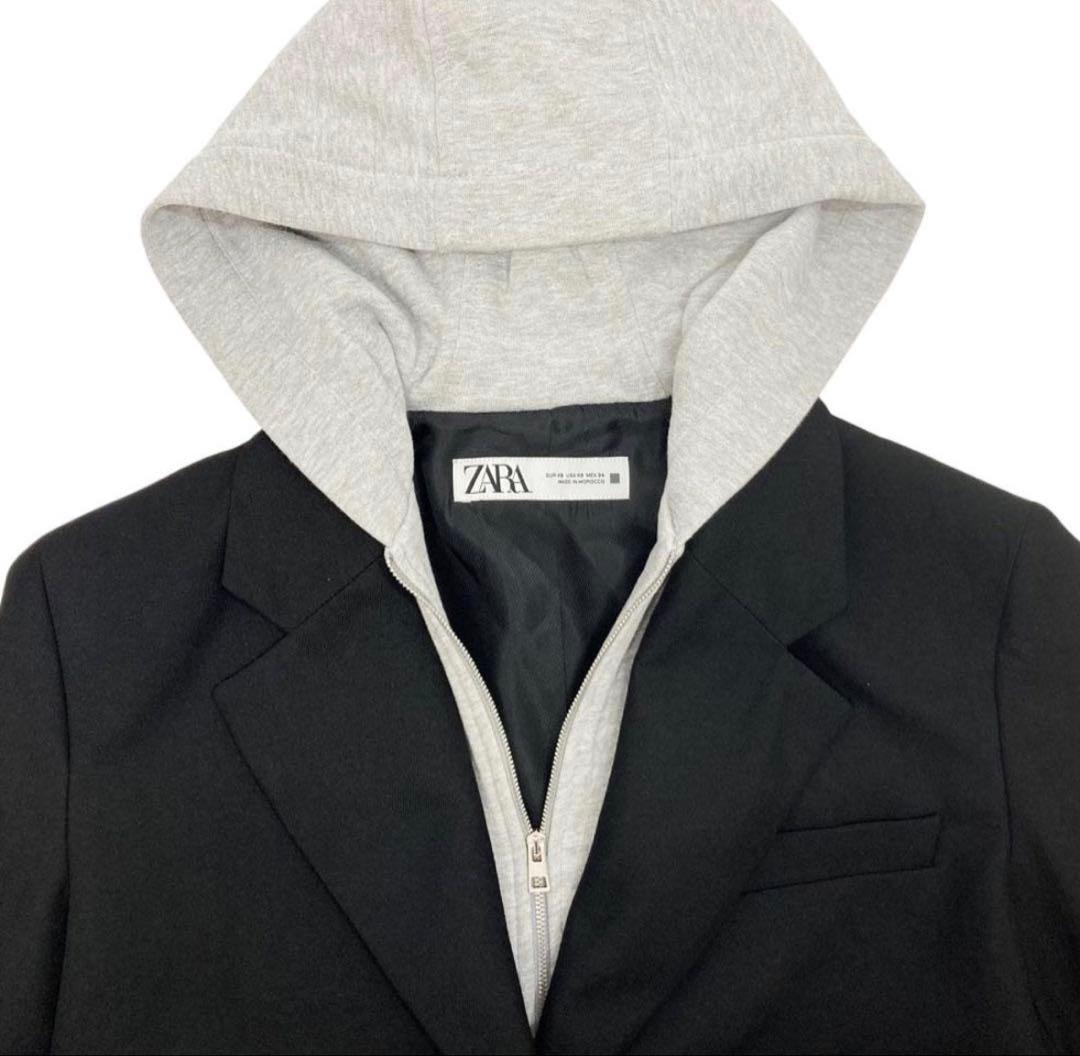 美品★ZARA ザラ コンビブレザーフード　ジャケット　ブレザー付きジャケット