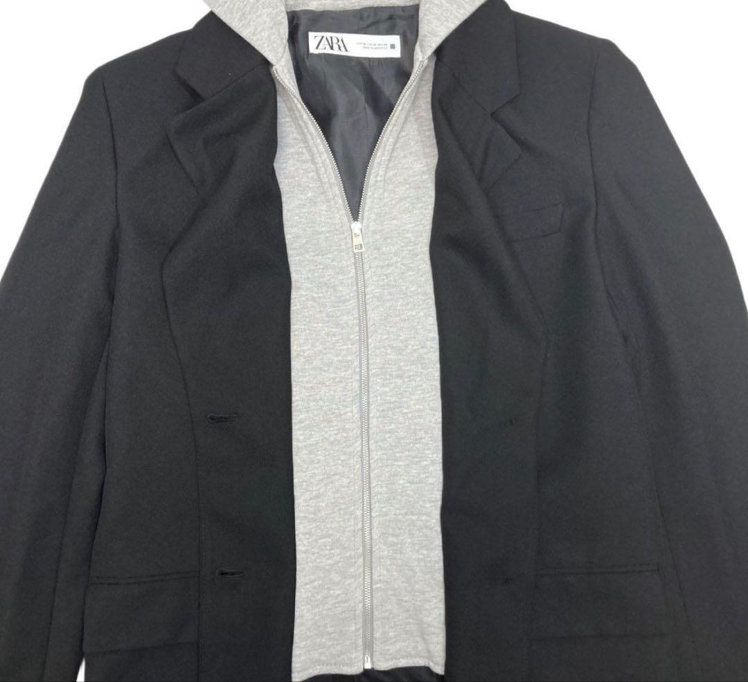 美品★ZARA ザラ コンビブレザーフード　ジャケット　ブレザー付きジャケット
