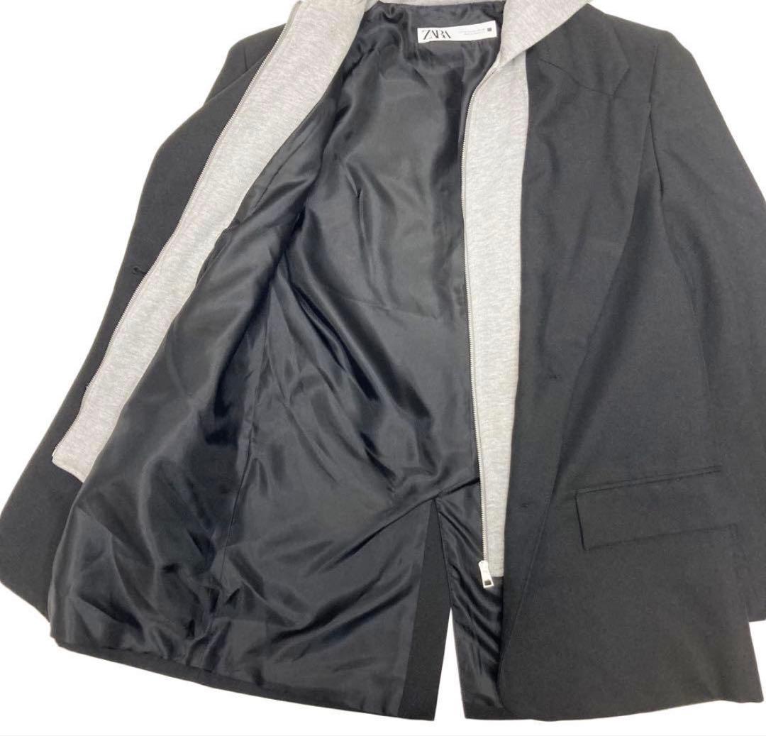 美品★ZARA ザラ コンビブレザーフード　ジャケット　ブレザー付きジャケット