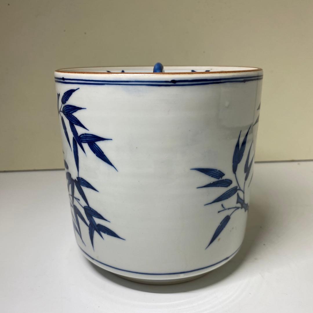 【茶道具】手塚玉堂造　染付竹乃絵水指（共箱）