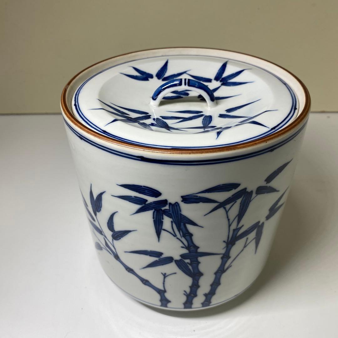 【茶道具】手塚玉堂造　染付竹乃絵水指（共箱）