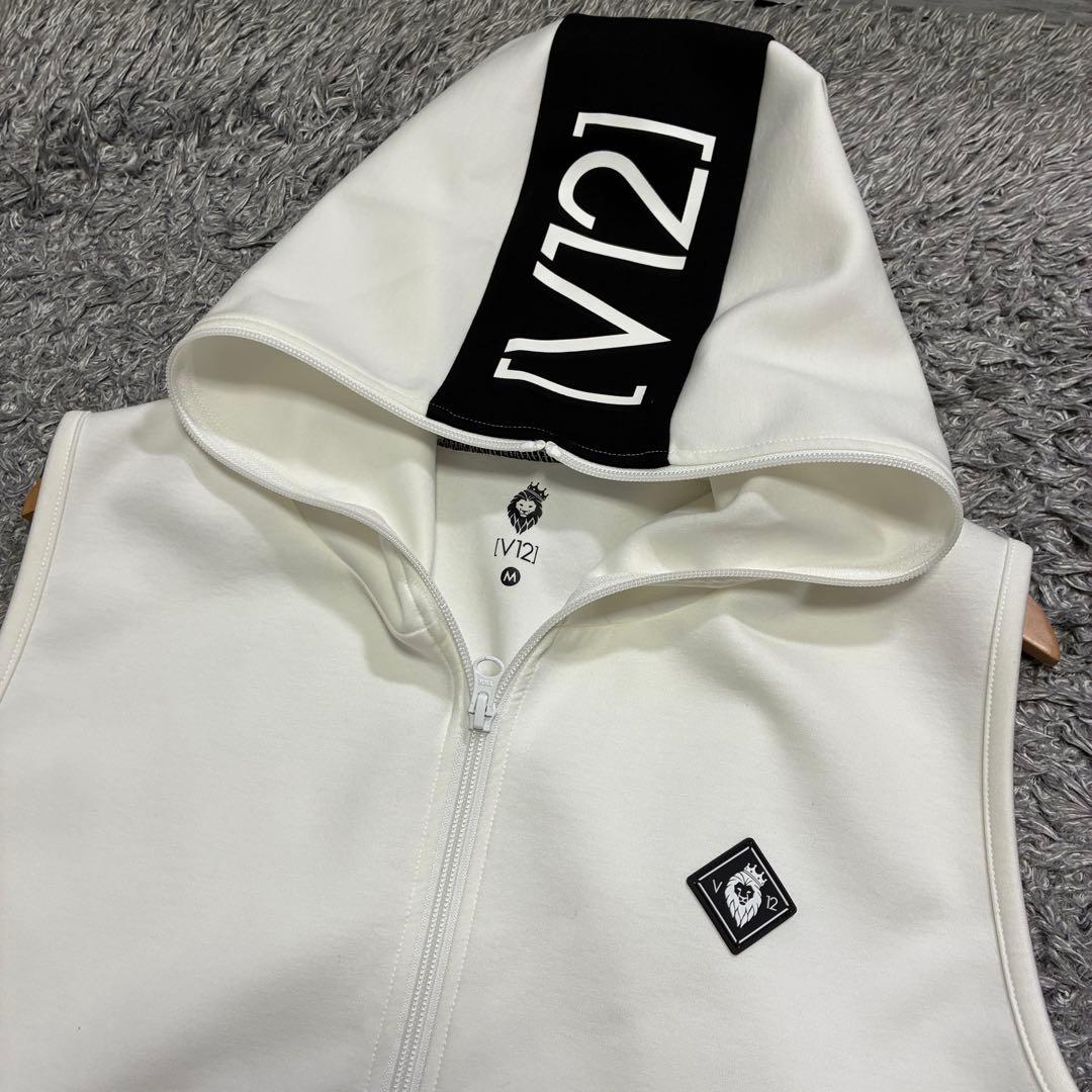 【美品】V12 ヴィトゥエルヴ LINE HOODIE VEST ホワイト M