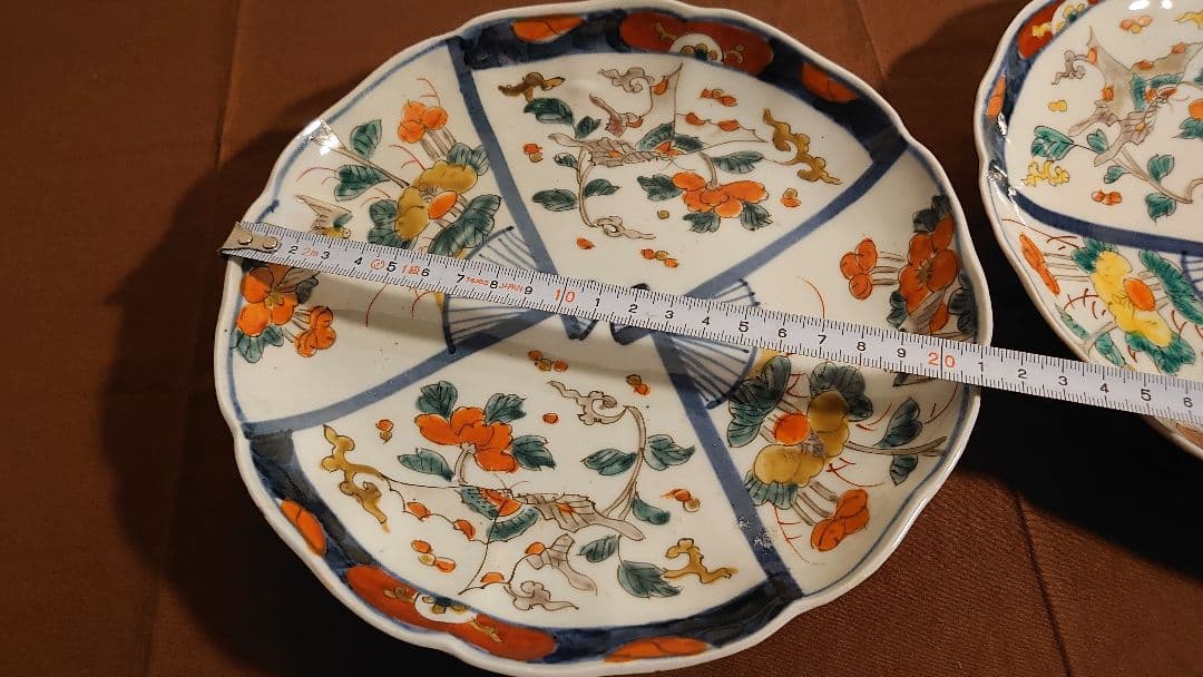 古伊万里　伊万里　色絵　扇文　華の図　蔵出し　大皿　菓子皿　２客