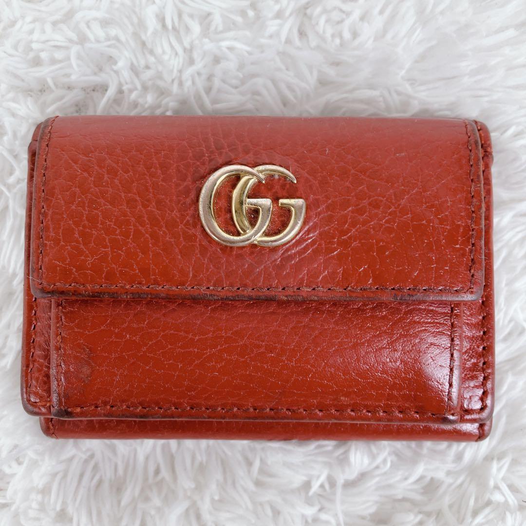 グッチ GGマーモント ミニ 折り財布　ゴールド金具 赤 レッド 523277