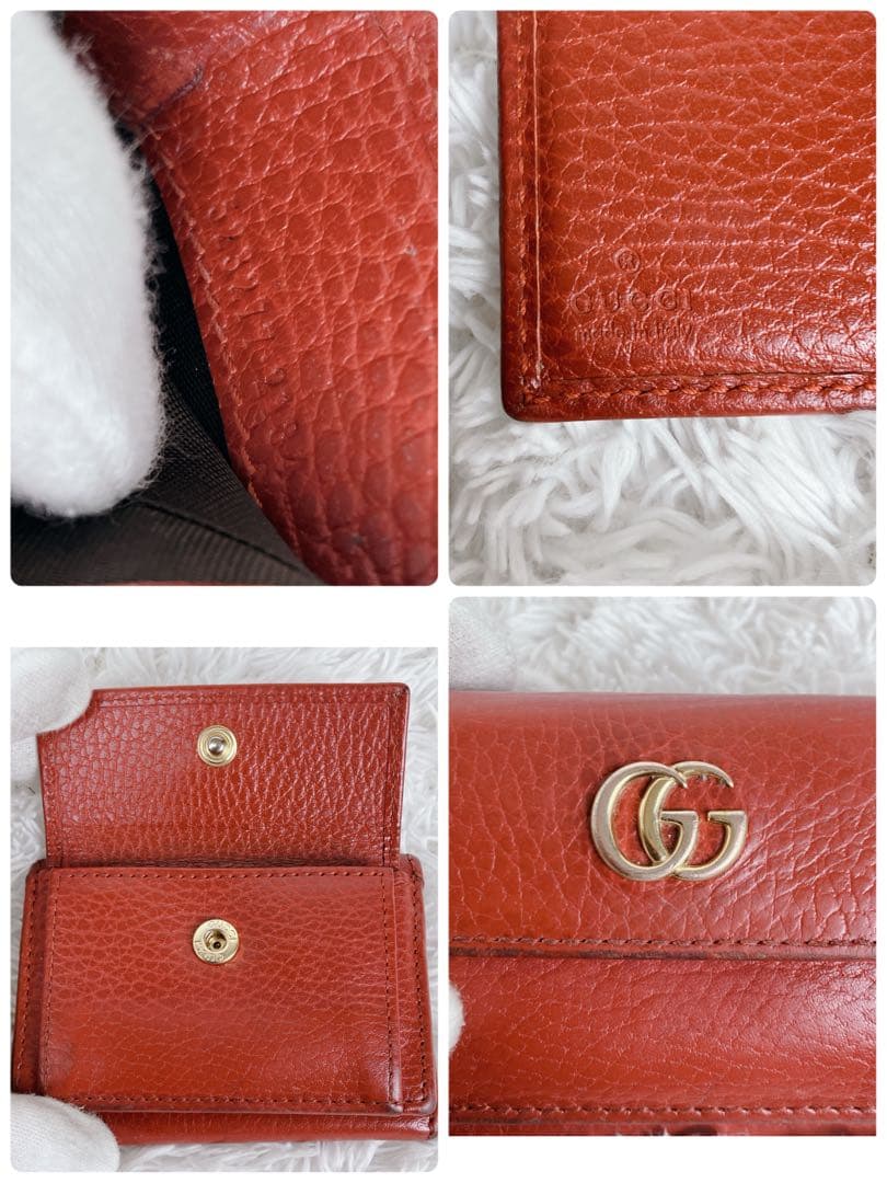 グッチ GGマーモント ミニ 折り財布　ゴールド金具 赤 レッド 523277
