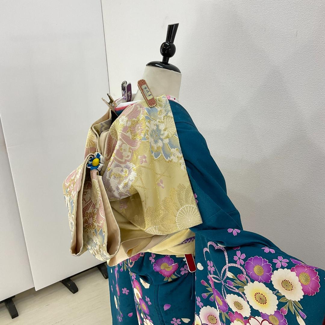 お振袖 ブルーグリーン　M～Lサイズ　正絹　美品