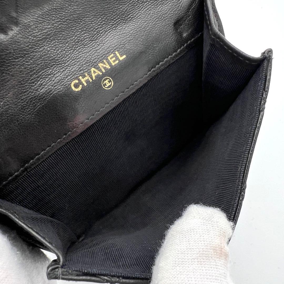 【鑑定済み】CHANEL シャネル ビコローレ Wホック 折り財布 ブラック